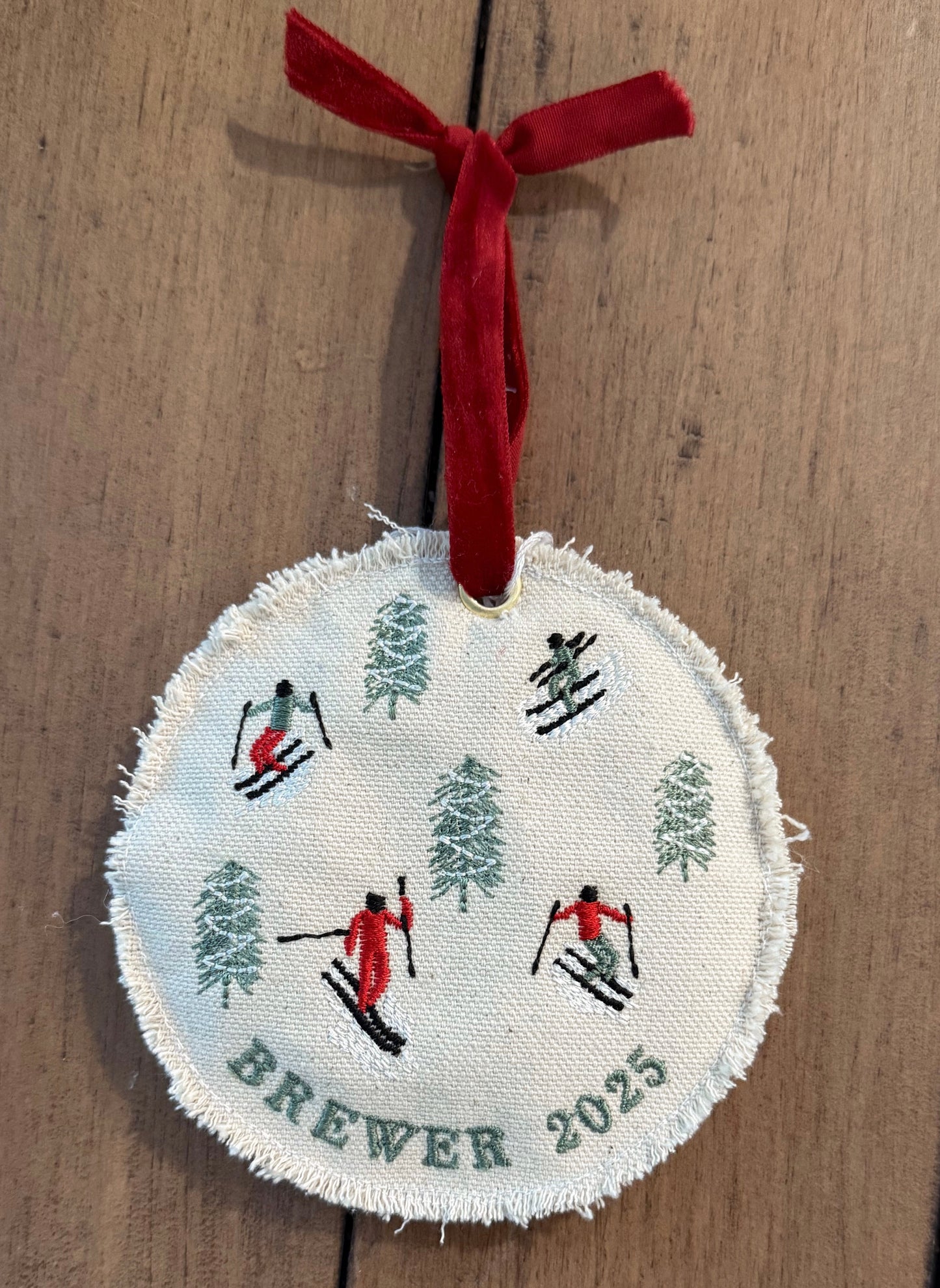 Downhill Skiers Embroidered Ornament