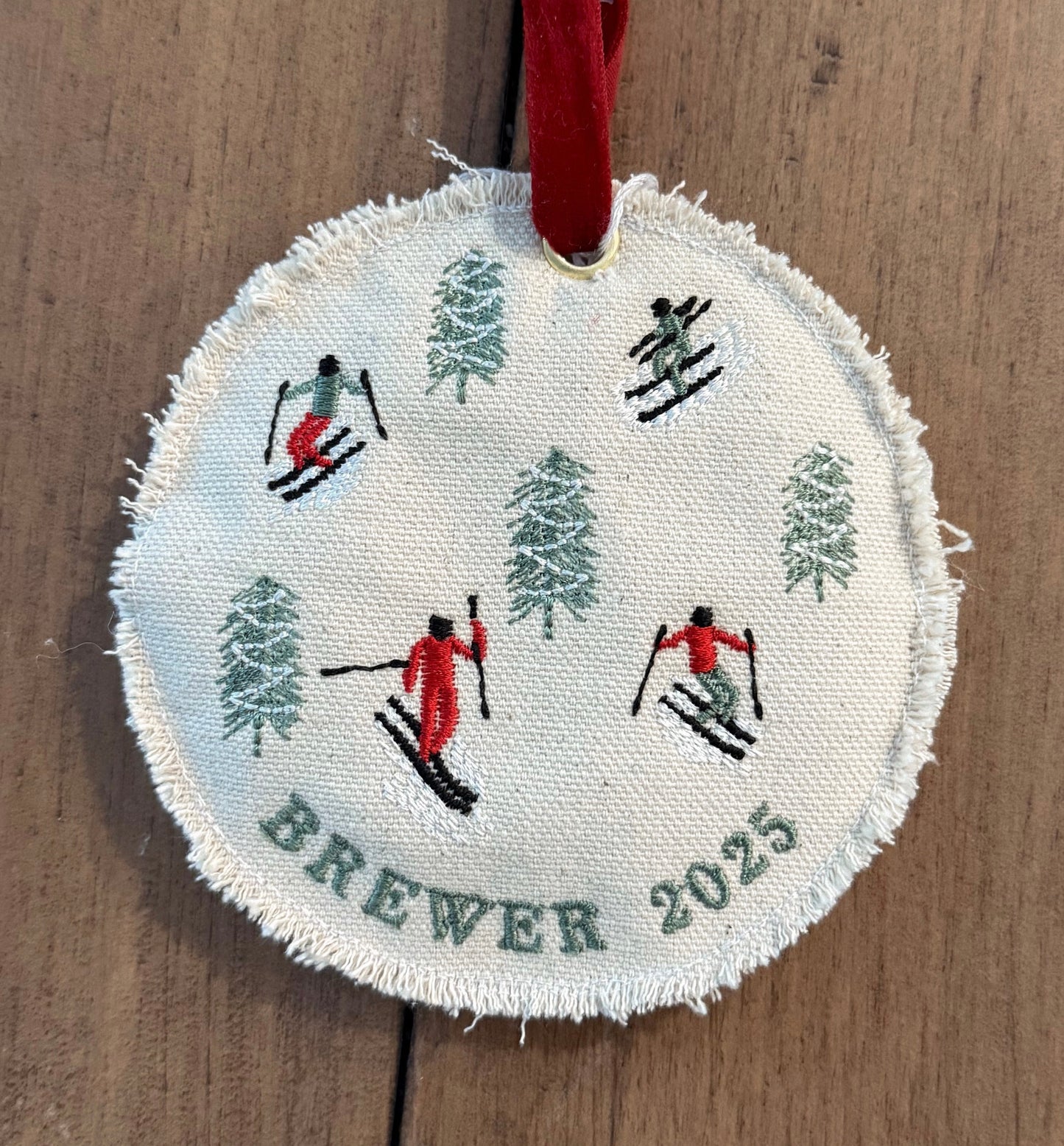 Downhill Skiers Embroidered Ornament