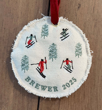 Downhill Skiers Embroidered Ornament