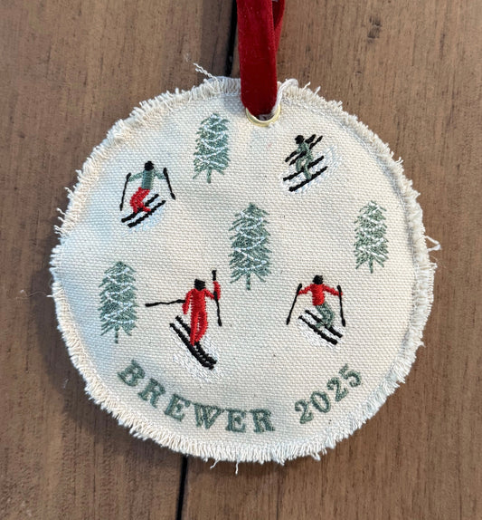 Downhill Skiers Embroidered Ornament