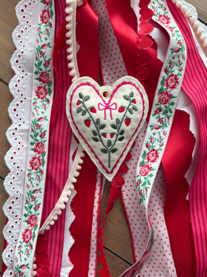 Embroidered Valentines ornament- strawberries