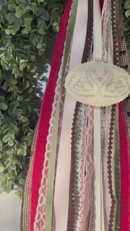 Embroidered Valentines ornament- swans